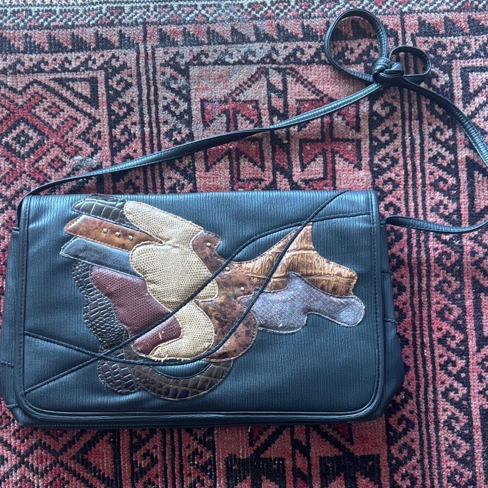 🎀Vintage🎀 1980s Vegan Leather Multicolor Patchwork Shoulder Bag - Picture 1 of 10